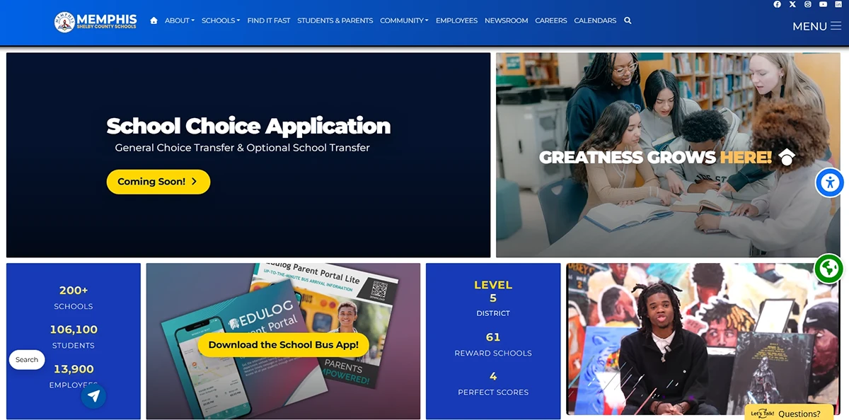 MSCS district website homepage layout