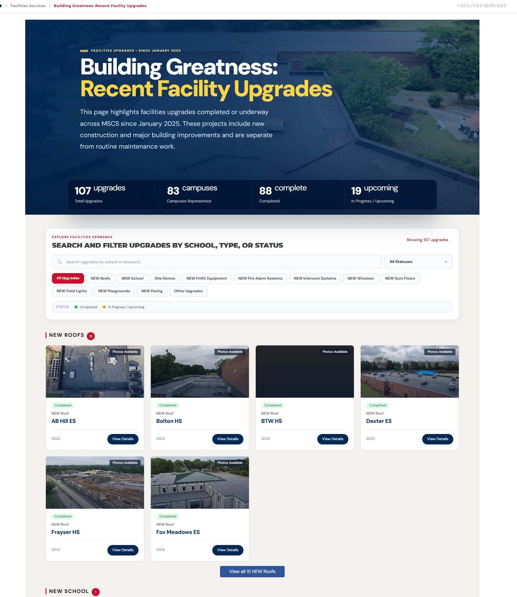 Facilities Projects Website